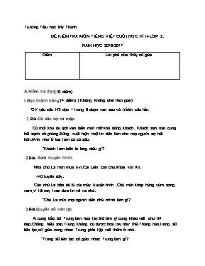 Đề kiểm tra học kì II Tiếng việt lớp 2 - Năm học 2016-2017